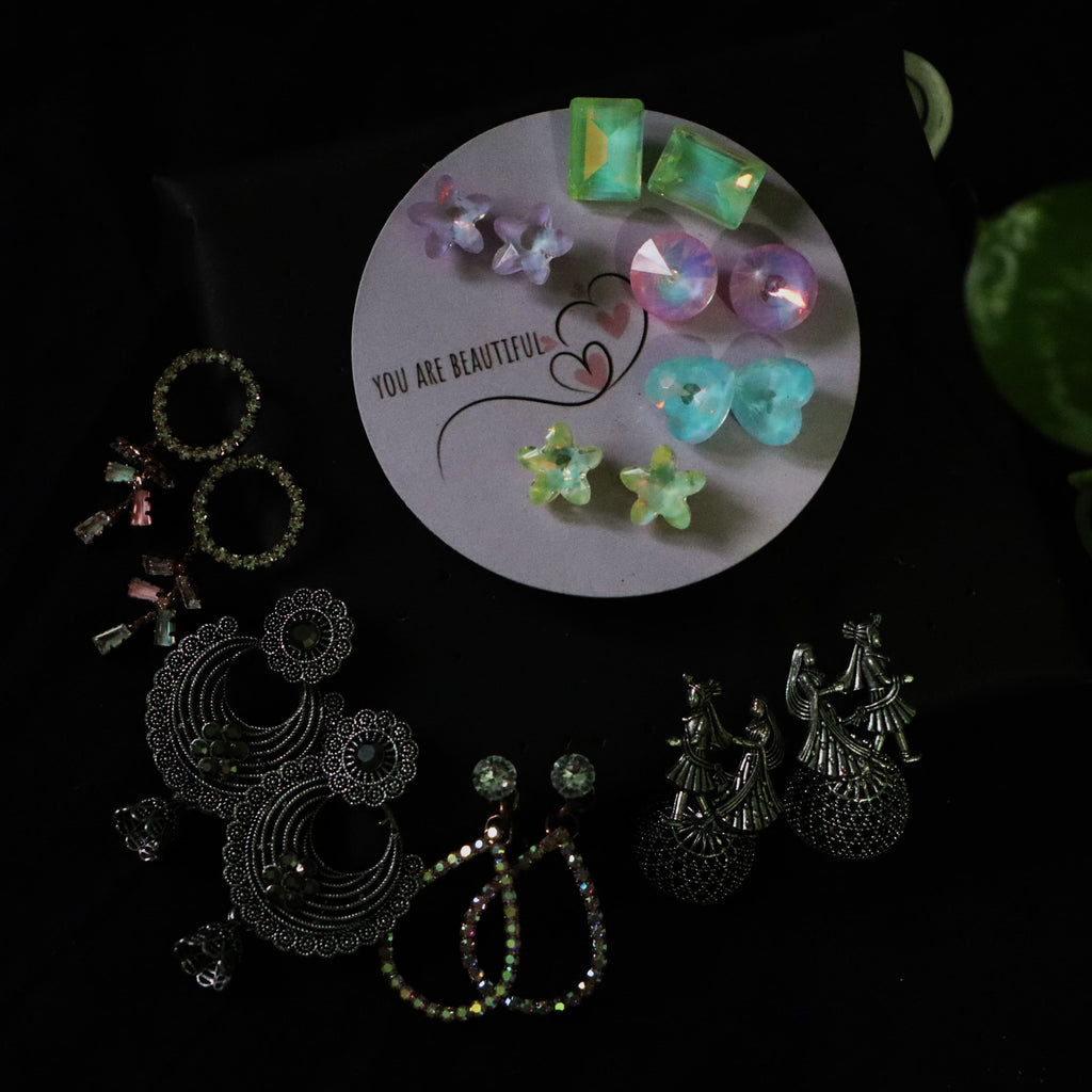 Aurora Premium Earring Combo – 5-in-1 Stylish Set (Studs + Danglers + Jhumkas)