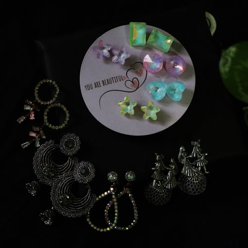 Aurora Premium Earring Combo – 5-in-1 Stylish Set (Studs + Danglers + Jhumkas)