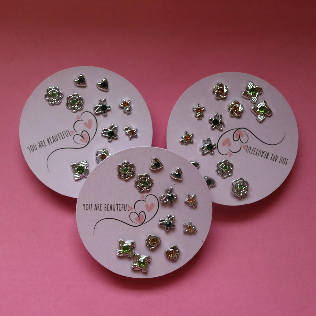 Green - StarPop ⭐ glossy silver tones with soft green 6 Pairs Combo Set - Areumi