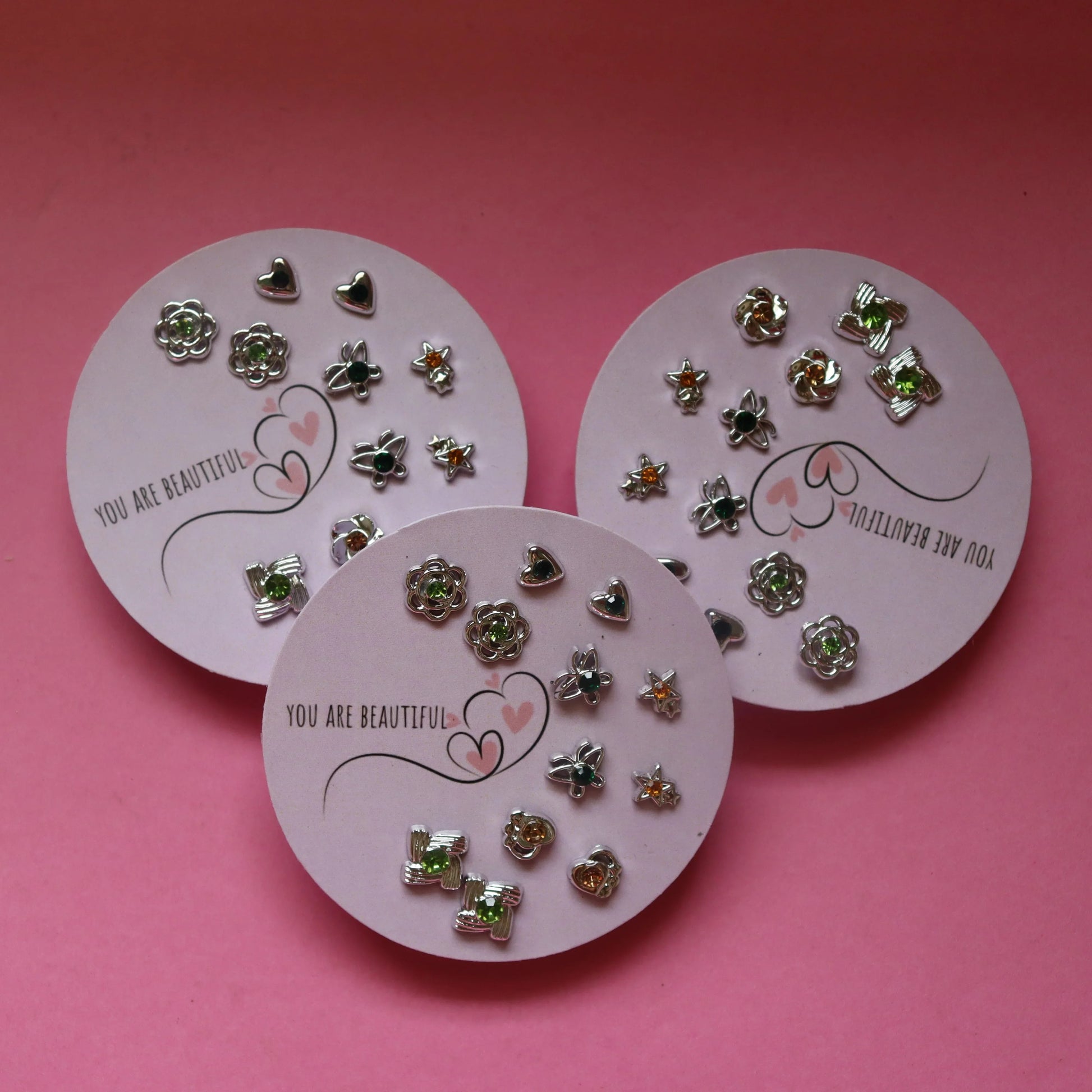 Green - StarPop ⭐ glossy silver tones with soft green 6 Pairs Combo Set - Areumi