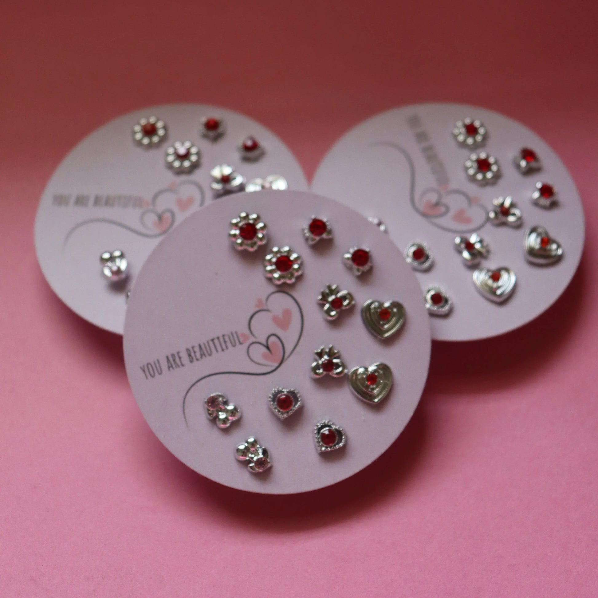 Cherry Crush - Bold Red & Silver Shine 6 Pairs Combo Set - Areumi