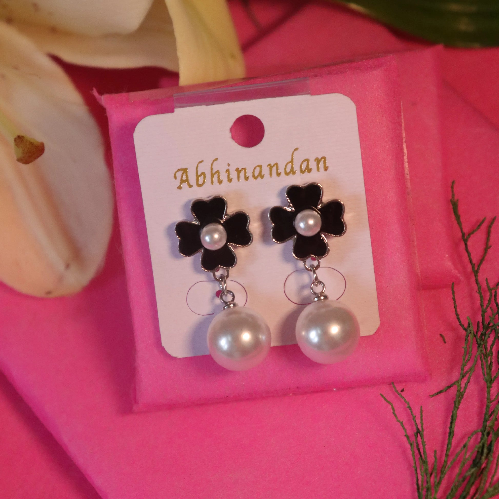 Floral Stud With Pearl Drop Earrings - Areumi