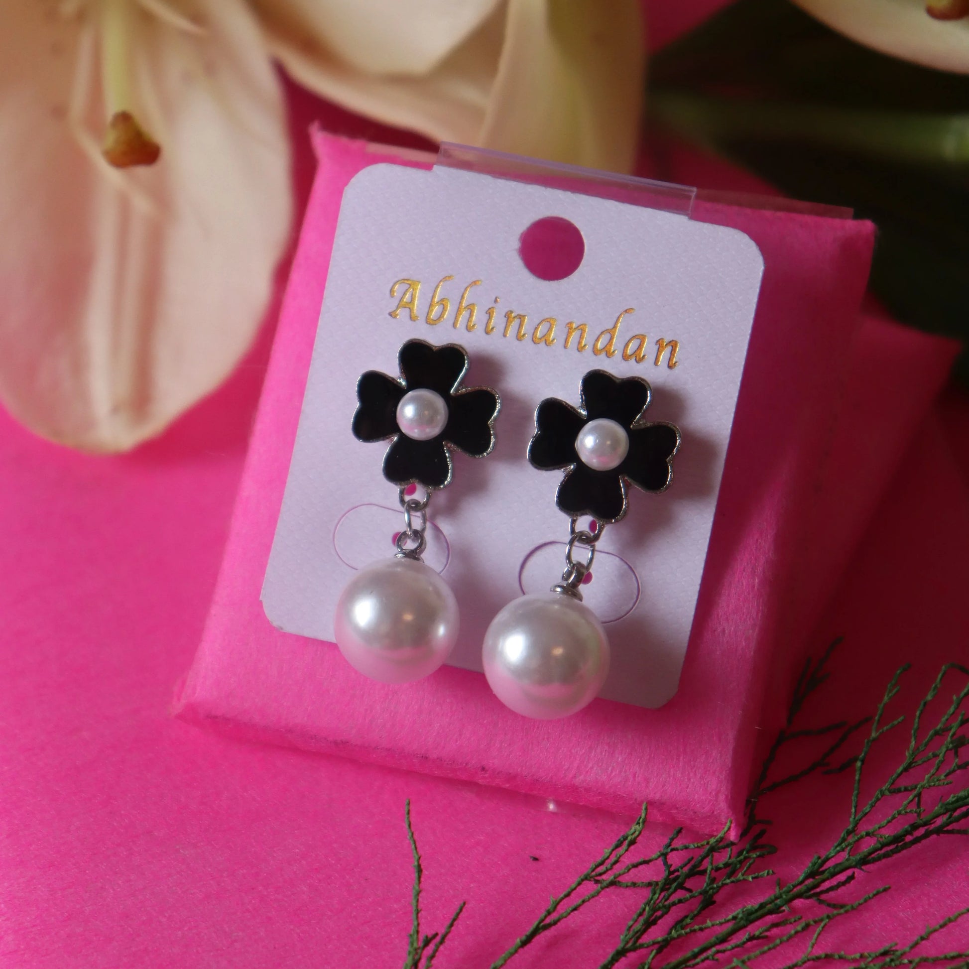 Floral Stud With Pearl Drop Earrings - Areumi