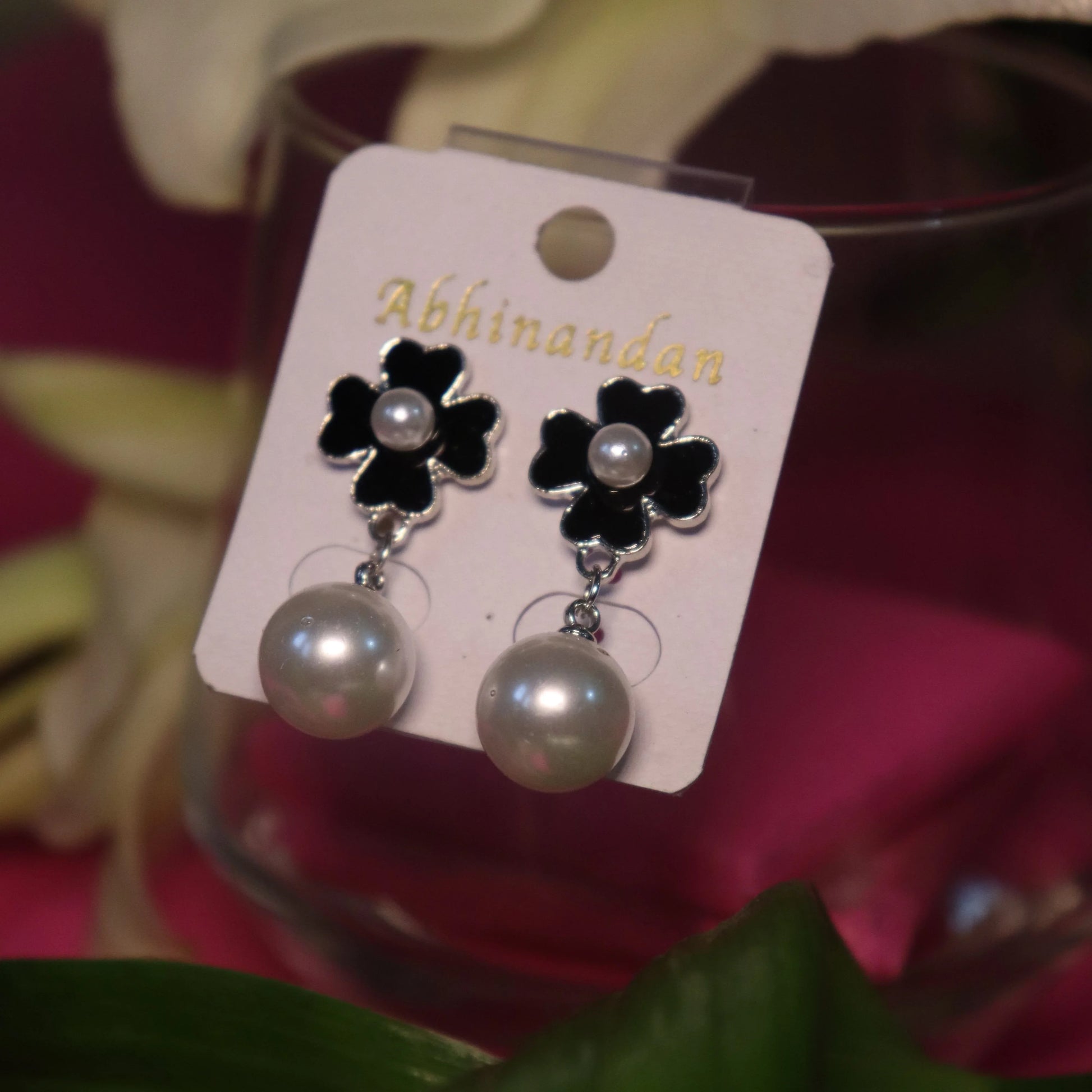 Floral Stud With Pearl Drop Earrings - Areumi