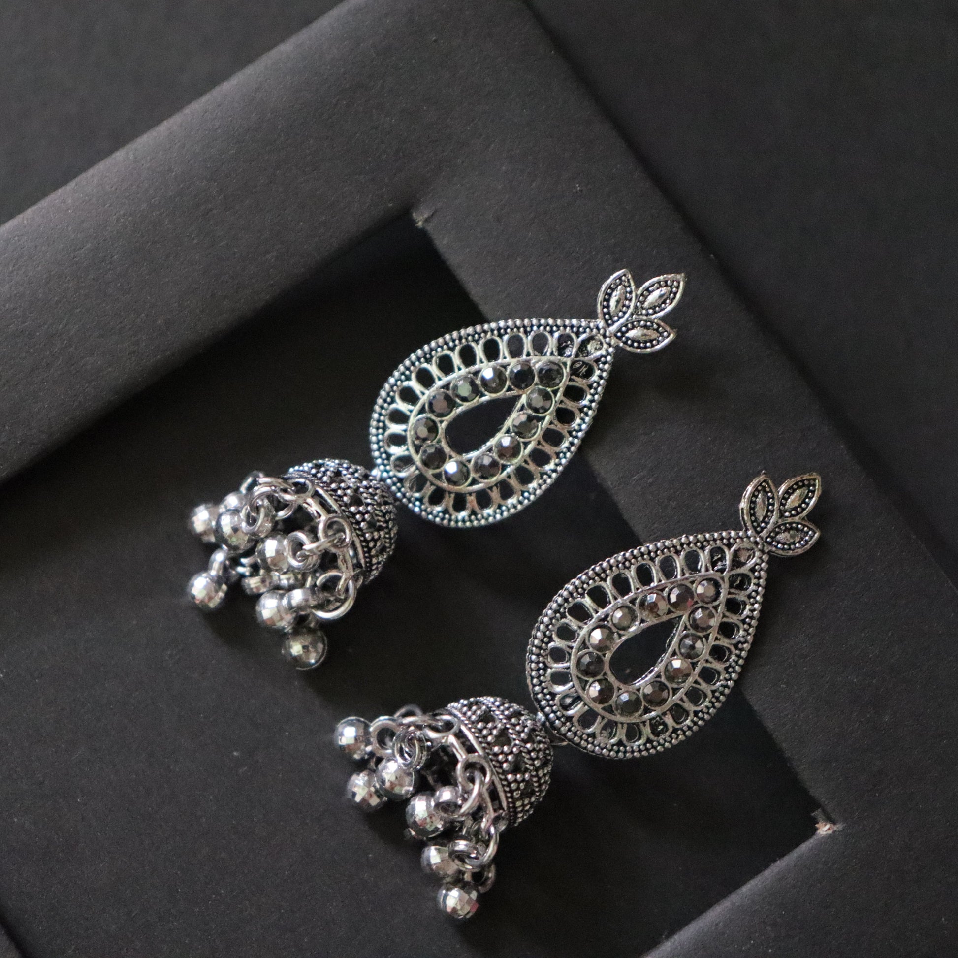 Royal Dewdrop Oxidized Jhumka Earrings - Areumi