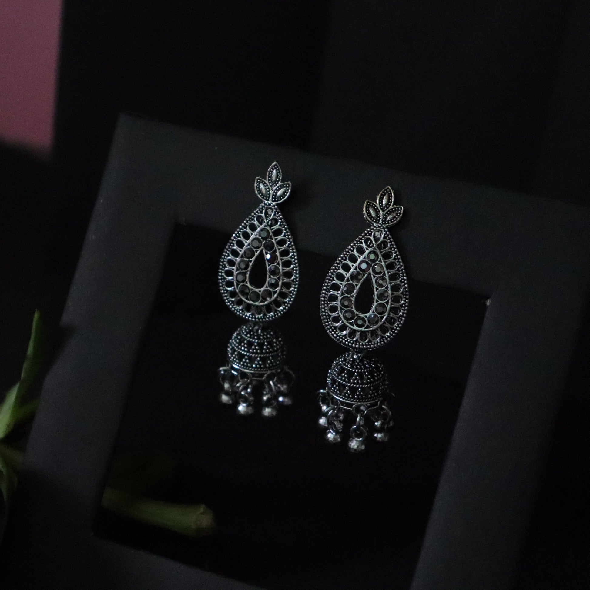 Royal Dewdrop Oxidized Jhumka Earrings - Areumi