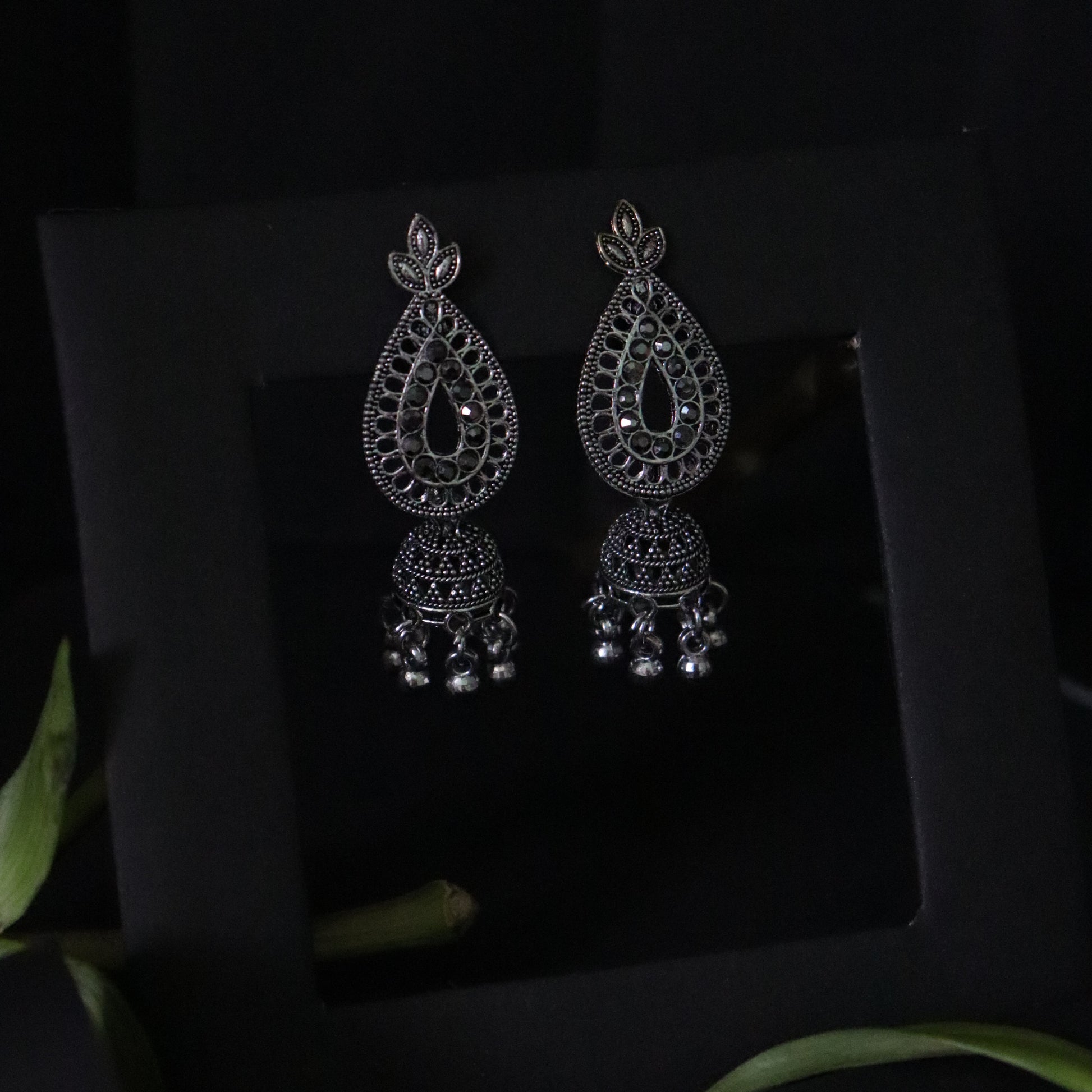 Royal Dewdrop Oxidized Jhumka Earrings - Areumi