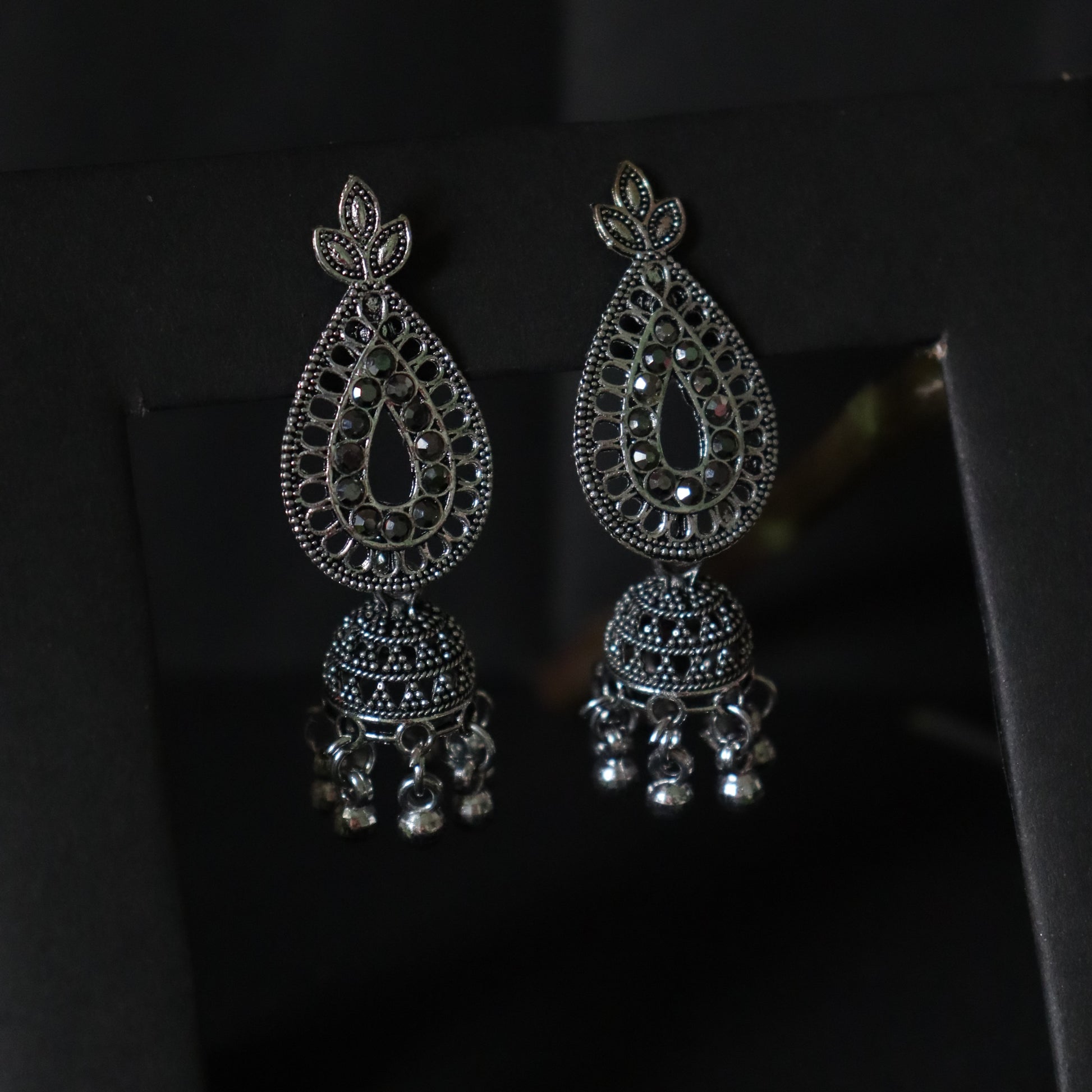 Royal Dewdrop Oxidized Jhumka Earrings - Areumi