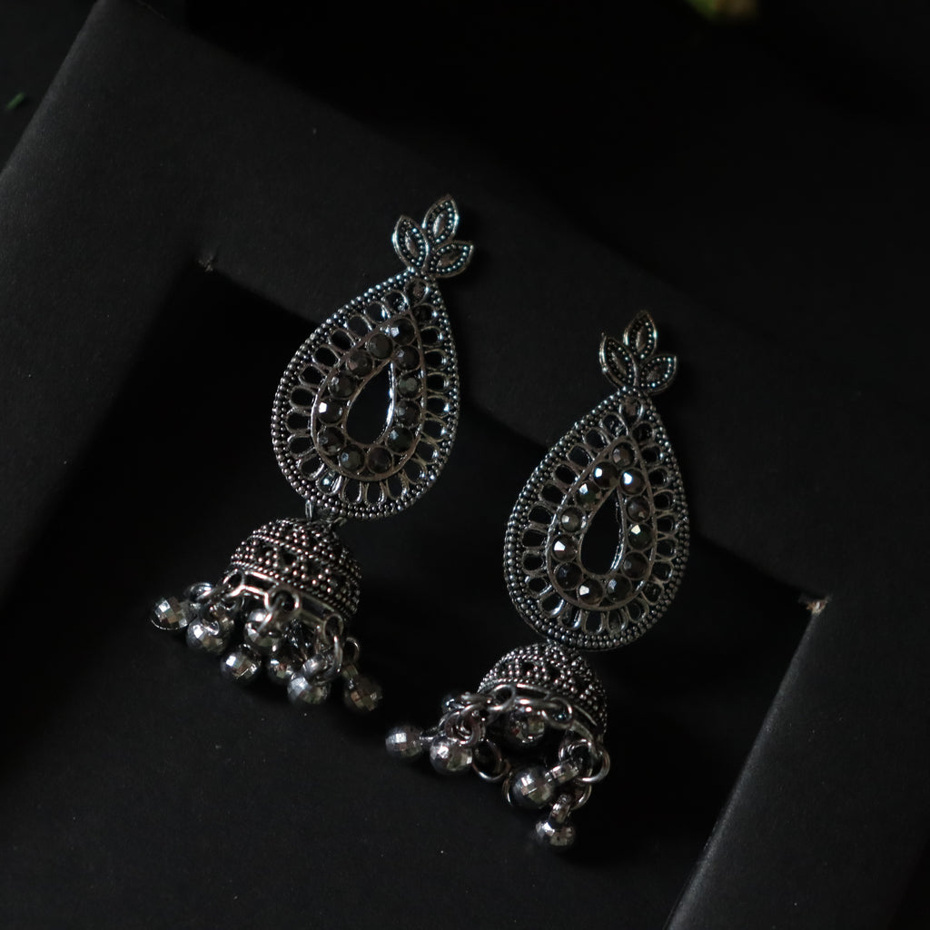 Royal Dewdrop Oxidized Jhumka Earrings - Areumi
