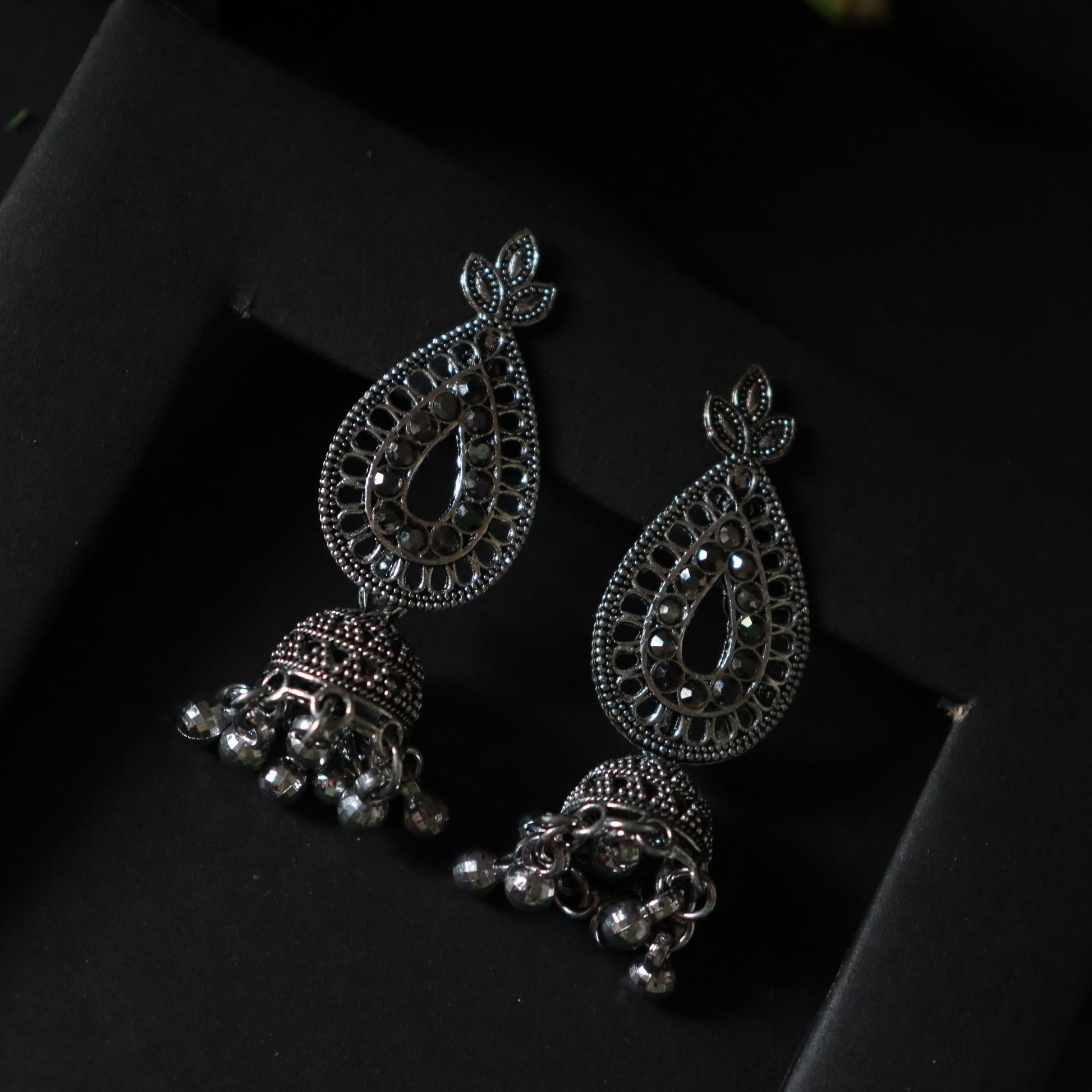 Royal Dewdrop Oxidized Jhumka Earrings - Areumi