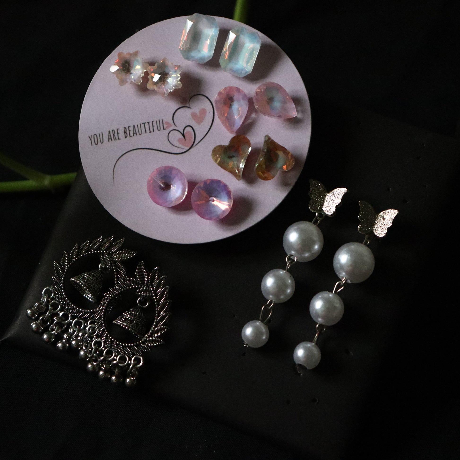 Triple Style Earring Combo – Studs, Jhumka & Drop Earrings combo Under ₹99